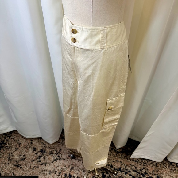 NWT Lauren Ralph Lauren ‘Women’s Shantung Wide-Leg Cargo Pants’ in Winter White - Picture 6 of 16